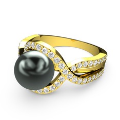 Siyah inci ve swarovski 8 ayar altın yüzük