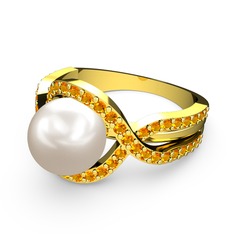 Lima İnci Yüzük - Inci ve sitrin 14 ayar altın yüzük #tg9x74