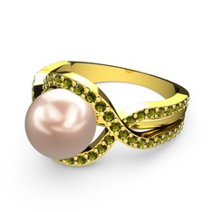 Lima İnci Yüzük - Pembe inci ve peridot 925 ayar altın kaplama gümüş yüzük #zwxfe1