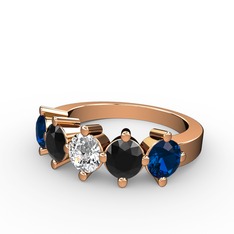Pırlanta, siyah zirkon ve lab safir 18 ayar rose altın yüzük (0.66 karat)