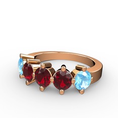 Garnet ve akuamarin 925 ayar rose altın kaplama gümüş yüzük