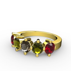 5 Taşlı Yüzük - Dumanlı kuvars, peridot ve garnet 925 ayar altın kaplama gümüş yüzük #10f5843