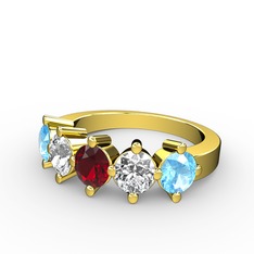 5 Taşlı Yüzük - Garnet, pırlanta ve akuamarin 925 ayar altın kaplama gümüş yüzük (1.32 karat) #10kb0d0