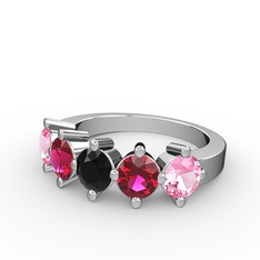 Siyah zirkon, rodolit garnet ve pembe kuvars 14 ayar beyaz altın yüzük