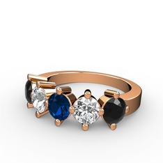 Lab safir, pırlanta ve siyah zirkon 14 ayar rose altın yüzük (1.32 karat)