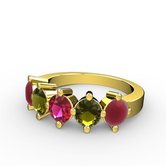 5 Taşlı Yüzük - Rodolit garnet, peridot ve kök yakut 14 ayar altın yüzük #10uxa0r