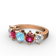 5 Taşlı Yüzük - Akuamarin, rodolit garnet ve pırlanta 8 ayar rose altın yüzük (1.32 karat) #10xze00