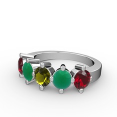 Peridot, kök zümrüt ve garnet 925 ayar gümüş yüzük
