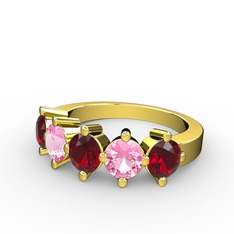 Garnet ve pembe kuvars 8 ayar altın yüzük