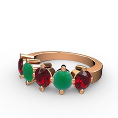 Garnet ve kök zümrüt 8 ayar rose altın yüzük