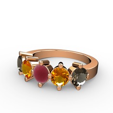 5 Taşlı Yüzük - Kök yakut, sitrin ve dumanlı kuvars 8 ayar rose altın yüzük #11c424x
