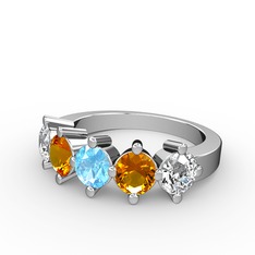 5 Taşlı Yüzük - Akuamarin, sitrin ve swarovski 14 ayar beyaz altın yüzük #11dob1q