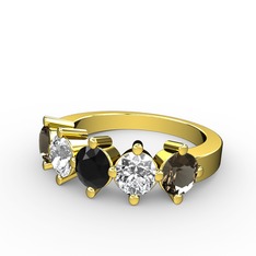Siyah zirkon, swarovski ve dumanlı kuvars 18 ayar altın yüzük