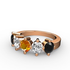 Sitrin, pırlanta ve siyah zirkon 8 ayar rose altın yüzük (1.32 karat)