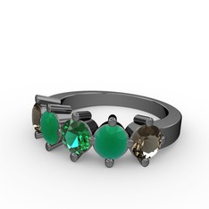 5 Taşlı Yüzük - Yeşil kuvars, kök zümrüt ve dumanlı kuvars 925 ayar siyah rodyum kaplama gümüş yüzük #11q3gq