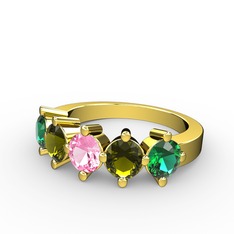 5 Taşlı Yüzük - Pembe kuvars, peridot ve yeşil kuvars 14 ayar altın yüzük #11sxvf