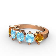 5 Taşlı Yüzük - Akuamarin ve sitrin 8 ayar rose altın yüzük #122541w