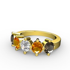 Pırlanta, sitrin ve dumanlı kuvars 8 ayar altın yüzük (0.66 karat)