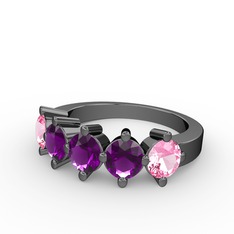 Ametist ve pembe kuvars 925 ayar siyah rodyum kaplama gümüş yüzük