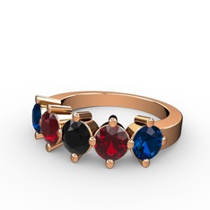 5 Taşlı Yüzük - Siyah zirkon, garnet ve lab safir 8 ayar rose altın yüzük #128ot9l