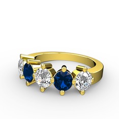 5 Taşlı Yüzük - Swarovski ve lab safir 8 ayar altın yüzük #129lvrm
