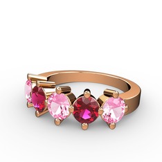 Pembe kuvars ve rodolit garnet 18 ayar rose altın yüzük
