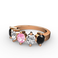 Pembe kuvars, pırlanta ve siyah zirkon 8 ayar rose altın yüzük (1.32 karat)