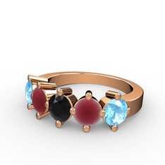 5 Taşlı Yüzük - Siyah zirkon, kök yakut ve akuamarin 14 ayar rose altın yüzük #12j909k