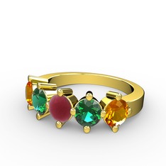 5 Taşlı Yüzük - Kök yakut, yeşil kuvars ve sitrin 925 ayar altın kaplama gümüş yüzük #12jiue7