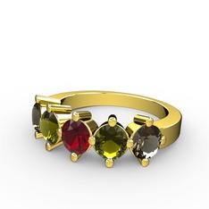 Garnet, peridot ve dumanlı kuvars 18 ayar altın yüzük