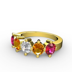 5 Taşlı Yüzük - Swarovski, sitrin ve rodolit garnet 14 ayar altın yüzük #12tfspr
