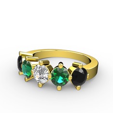 5 Taşlı Yüzük - Pırlanta, yeşil kuvars ve siyah zirkon 18 ayar altın yüzük (0.66 karat) #12vrm4x