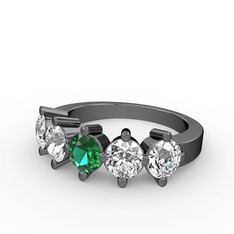 Yeşil kuvars ve swarovski 925 ayar siyah rodyum kaplama gümüş yüzük