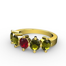 5 Taşlı Yüzük - Garnet ve peridot 18 ayar altın yüzük #13ah3ex