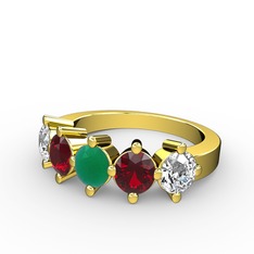 5 Taşlı Yüzük - Kök zümrüt, garnet ve swarovski 18 ayar altın yüzük #13fdcxl