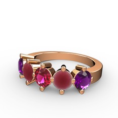 Rodolit garnet, kök yakut ve ametist 18 ayar rose altın yüzük