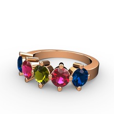 Peridot, rodolit garnet ve lab safir 14 ayar rose altın yüzük