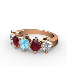 5 Taşlı Yüzük - Akuamarin, garnet ve swarovski 18 ayar rose altın yüzük #13vykfg