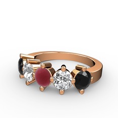 Kök yakut, pırlanta ve siyah zirkon 8 ayar rose altın yüzük (1.32 karat)