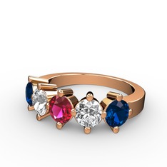 Rodolit garnet, swarovski ve lab safir 14 ayar rose altın yüzük