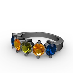 Peridot, sitrin ve lab safir 925 ayar siyah rodyum kaplama gümüş yüzük
