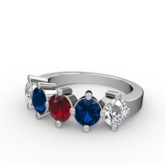 Garnet, lab safir ve beyaz zirkon 18 ayar beyaz altın yüzük