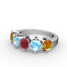 5 Taşlı Yüzük - Kök yakut, akuamarin ve sitrin 18 ayar beyaz altın yüzük #14a51yx