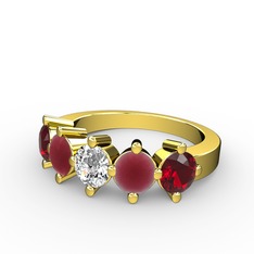 Swarovski, kök yakut ve garnet 14 ayar altın yüzük