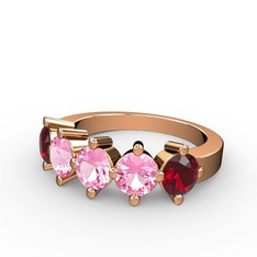 5 Taşlı Yüzük - Pembe kuvars ve garnet 8 ayar rose altın yüzük #14mufcr