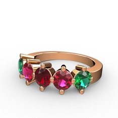 5 Taşlı Yüzük - Garnet, rodolit garnet ve yeşil kuvars 18 ayar rose altın yüzük #154vqv8