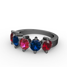 5 Taşlı Yüzük - Rodolit garnet, lab safir ve garnet 925 ayar siyah rodyum kaplama gümüş yüzük #15qn0fx