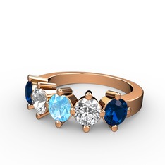 5 Taşlı Yüzük - Akuamarin, swarovski ve lab safir 8 ayar rose altın yüzük #15rij26