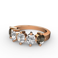 5 Taşlı Yüzük - Swarovski, pırlanta ve dumanlı kuvars 14 ayar rose altın yüzük (1.32 karat) #15tft1w
