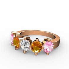 Pırlanta, sitrin ve pembe kuvars 18 ayar rose altın yüzük (0.66 karat)